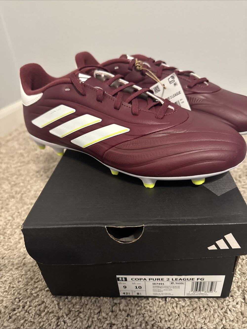 Adidas Copa Pure 2 League FG Soccer Cleats Men's US 9 Burgundy/White NWT